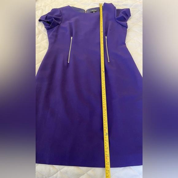 Tahari Purple Dress With Metal Zipper Accents Round Neck Half Sleeves Size 14 - Picture 11 of 15